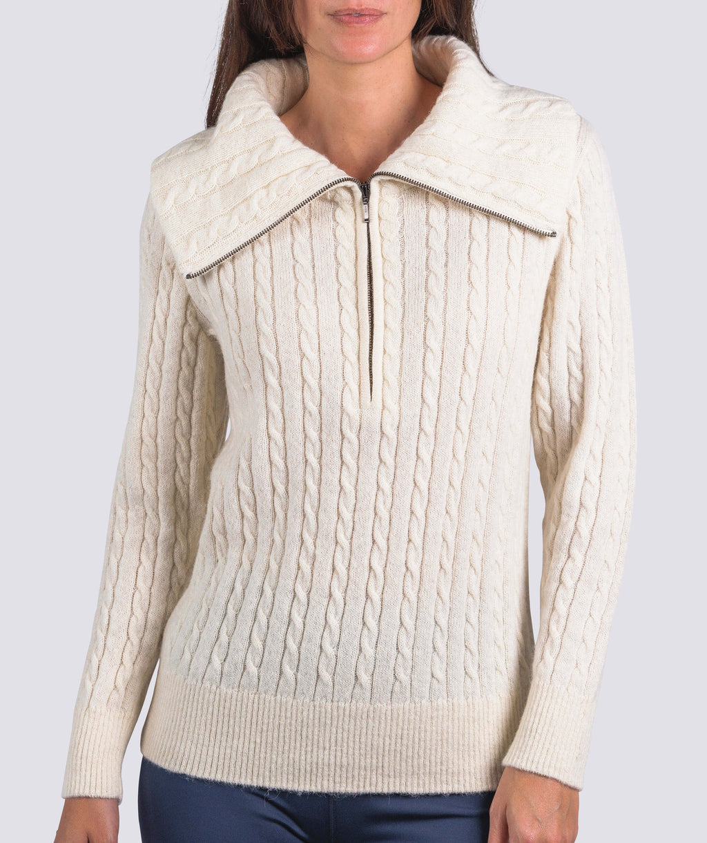 Women's Relaxed Fit Half Zip Jumper with Textured Knit Stand Collar - Cozy & Stylish Sweater