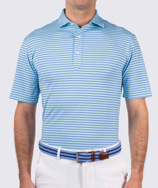 Trey Stripe Performance Polo men front - Wave/Marine - Turtleson