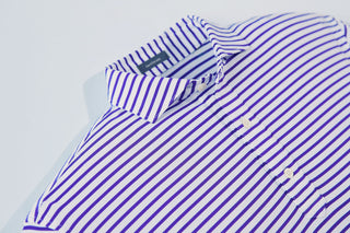 Gus Stripe Men's Performance Polo -Collar Violet Turtleson 