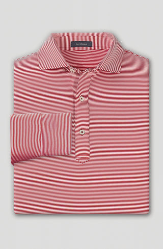 Carter Stripe Performance Men's Polo, Long Sleeve - Red - Turtleson