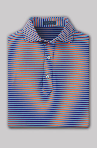 Clark Stripe Performance Men's Polo - Turtleson -Luxe Blue/Clementine Clark