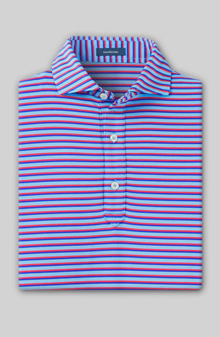 Ryan Stripe Performance Men's Polo - Luxe Blue/Red- Turtleson