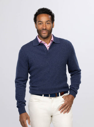 Wade 2-Button Men's Cashmere Sweater - Front - Turtleson -Navy