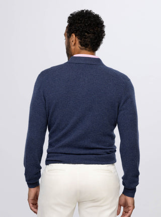 Wade 2-Button Men's Cashmere Sweater - Back - Turtleson -Navy