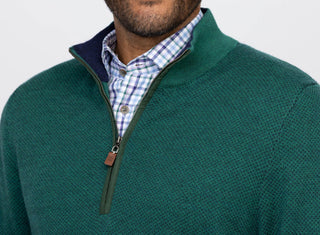 Walt Birdseye Quarter Zip Men's Pullover - Collar - Turtleson -Evergreen/Navy
