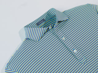 Clark Stripe Performance Polo -Collar  Luxe Blue/Maize Turtleson