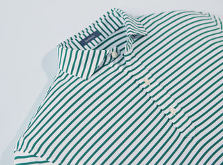 Gus Stripe Men's Performance Polo - Front - Collar Evergreen Turtleson